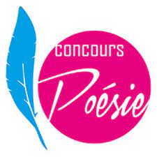 plume bleu concours de poésie sur fond rose