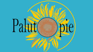 Logo Palutopie fond bleu avec un tournesol