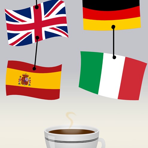 Café avec des drapeaux